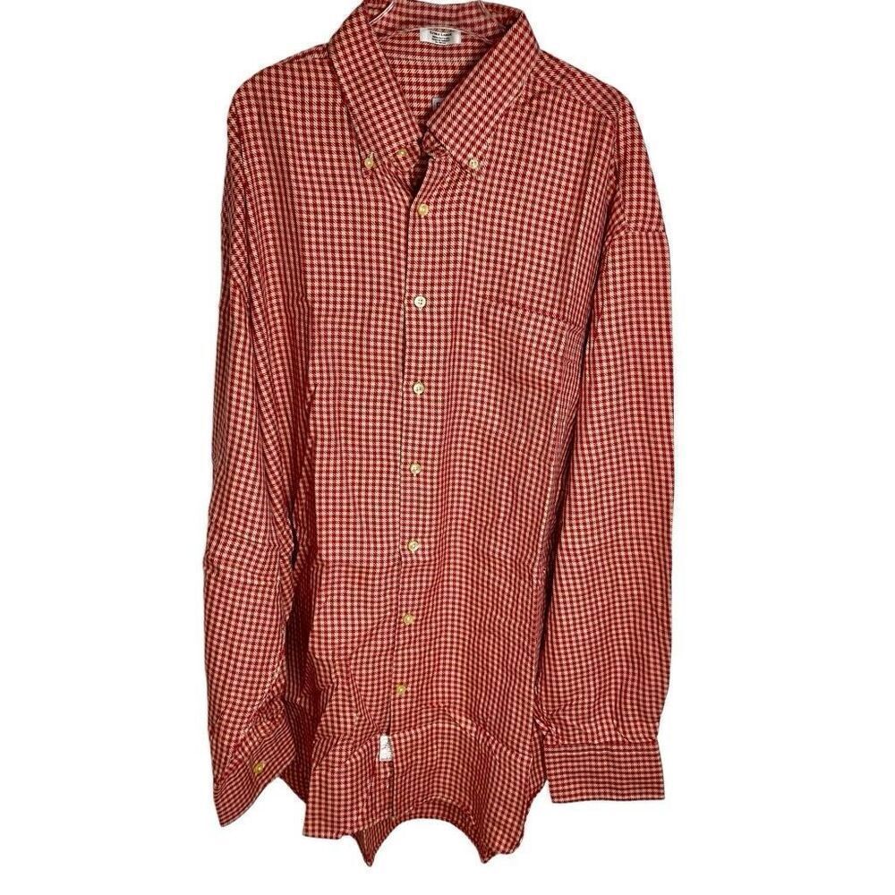 Peter Millar Men’s 100% Cotton Checks Button Long Sleeve Shirt Red Logo XLarge